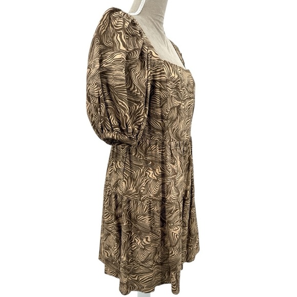 House of Harlow 1960 Puff Sleeve Printed Linen Blend Mini Dress - Brown - Medium - Picture 4 of 8